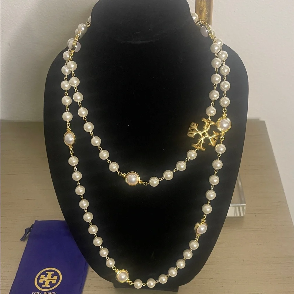 Tory Burch Pearl Necklace with a Gold Tory Burch T Accent - Picture 3 of 9